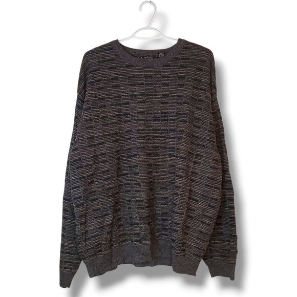 Vintage 90s Patterned Earth Tone Knit Sweater Brown Size XL - Picture 1 of 4